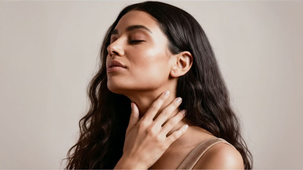 mujer morena luciendo su rinoplastia