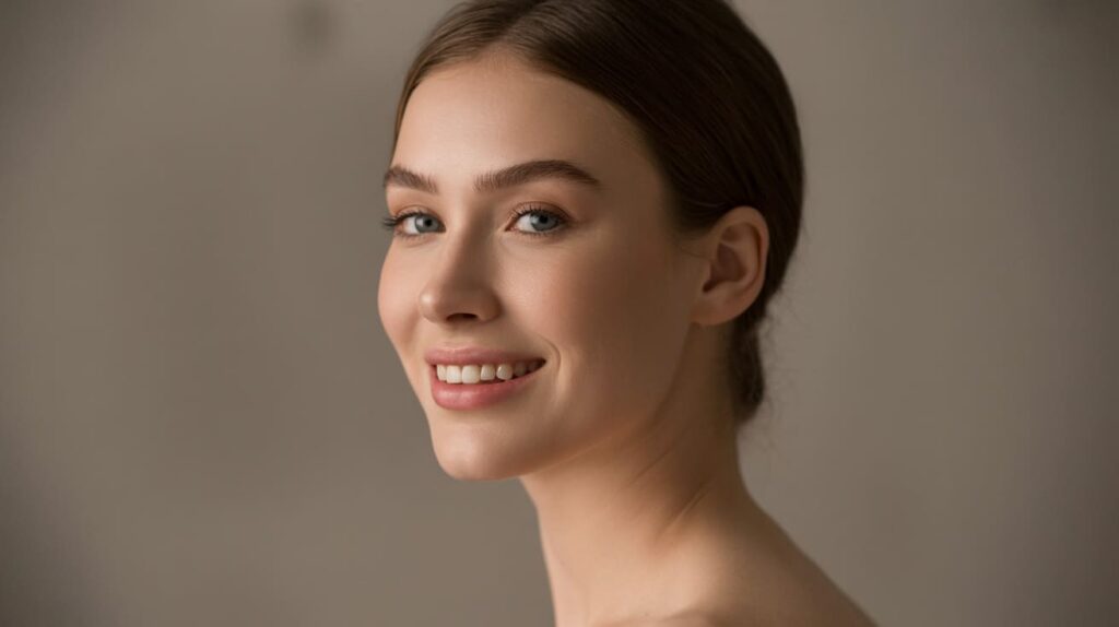 mujer atractiva de perfil mostrando su rinoplastia