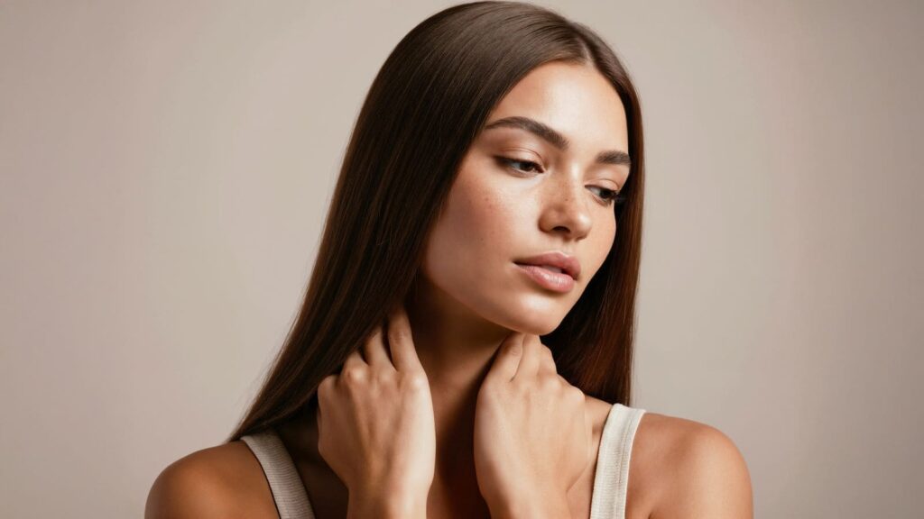 mujer mostrando de frente su rinoplastia